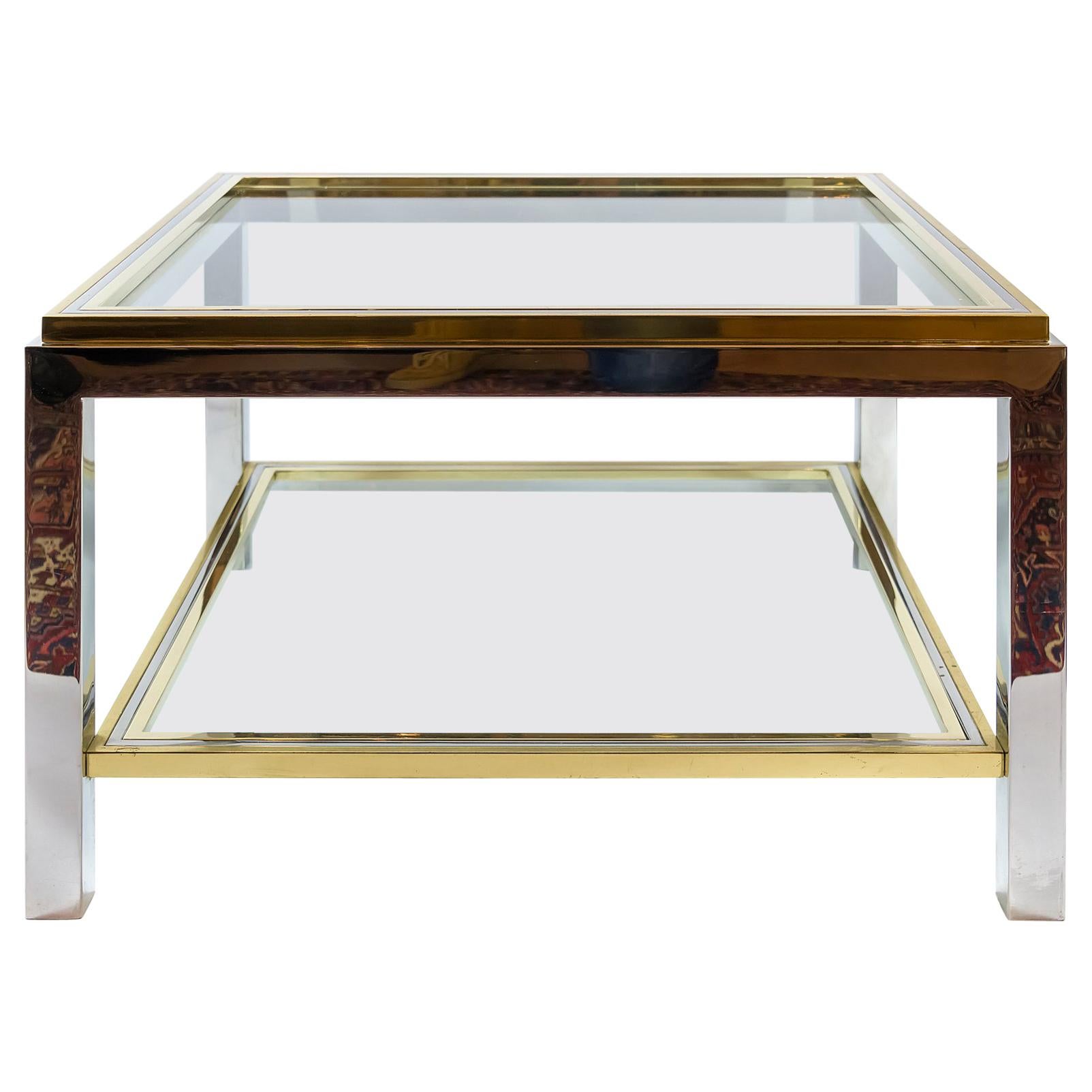 Italian Midcentury Brass, Chrome and Glass Coffee Table, Willy Rizzo, circa 1960