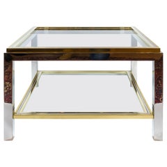 Italian Midcentury Brass, Chrome and Glass Coffee Table, Willy Rizzo, circa 1960