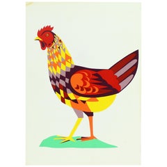 Colorful Plastic Wall Art Ilustration of Rooster, Czechoslovakia, 1960