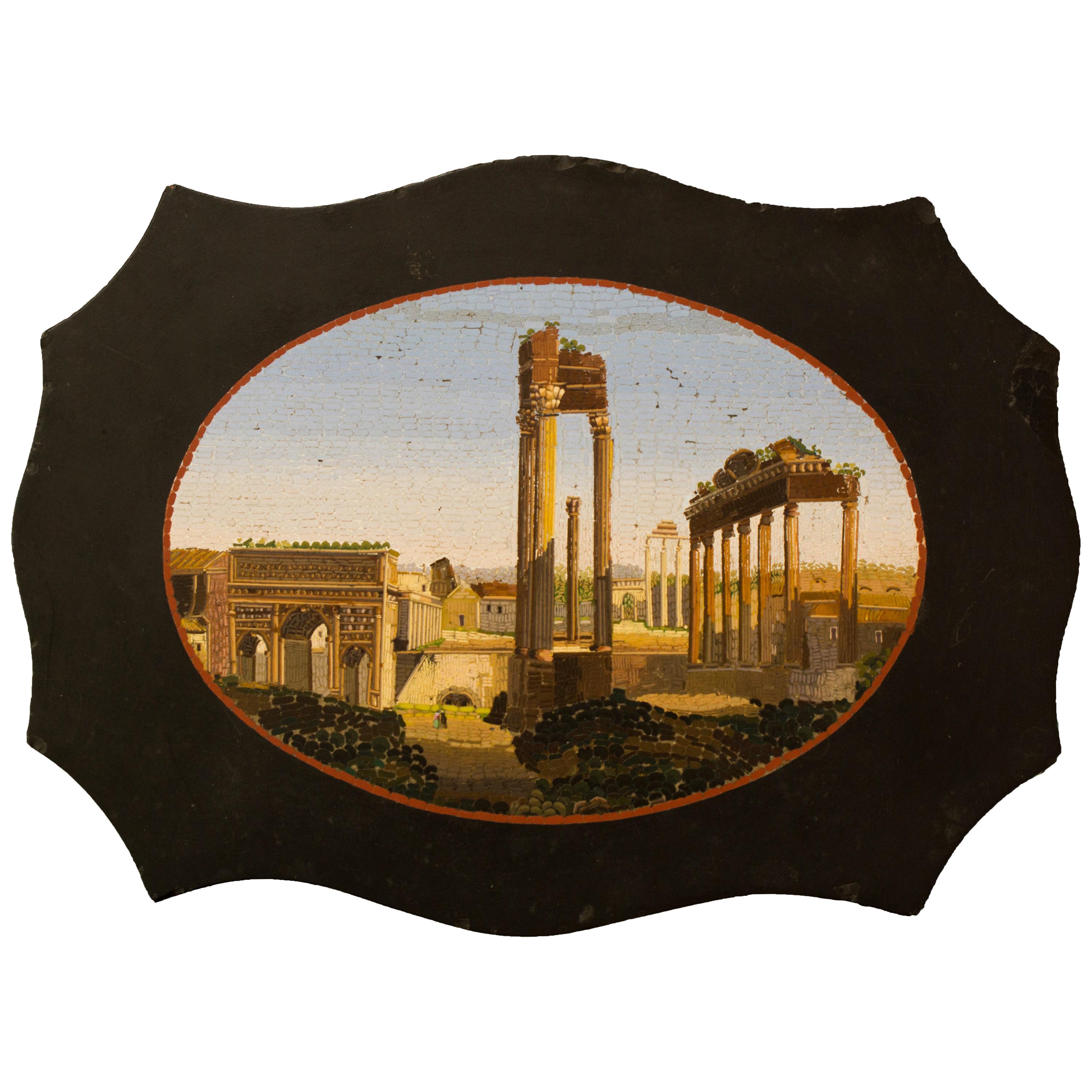 Paperweight in Belgian Marble with Micromosaic Representing the Forum Romanum For Sale