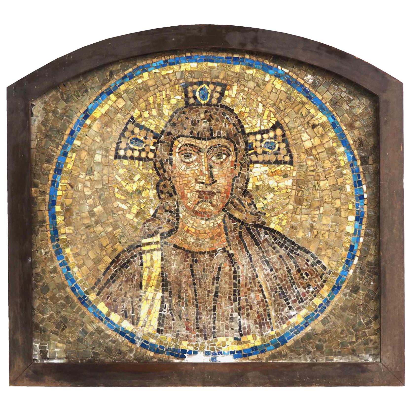 Italian Mosaic of Jesus Figure, Mounted in Oak Frame