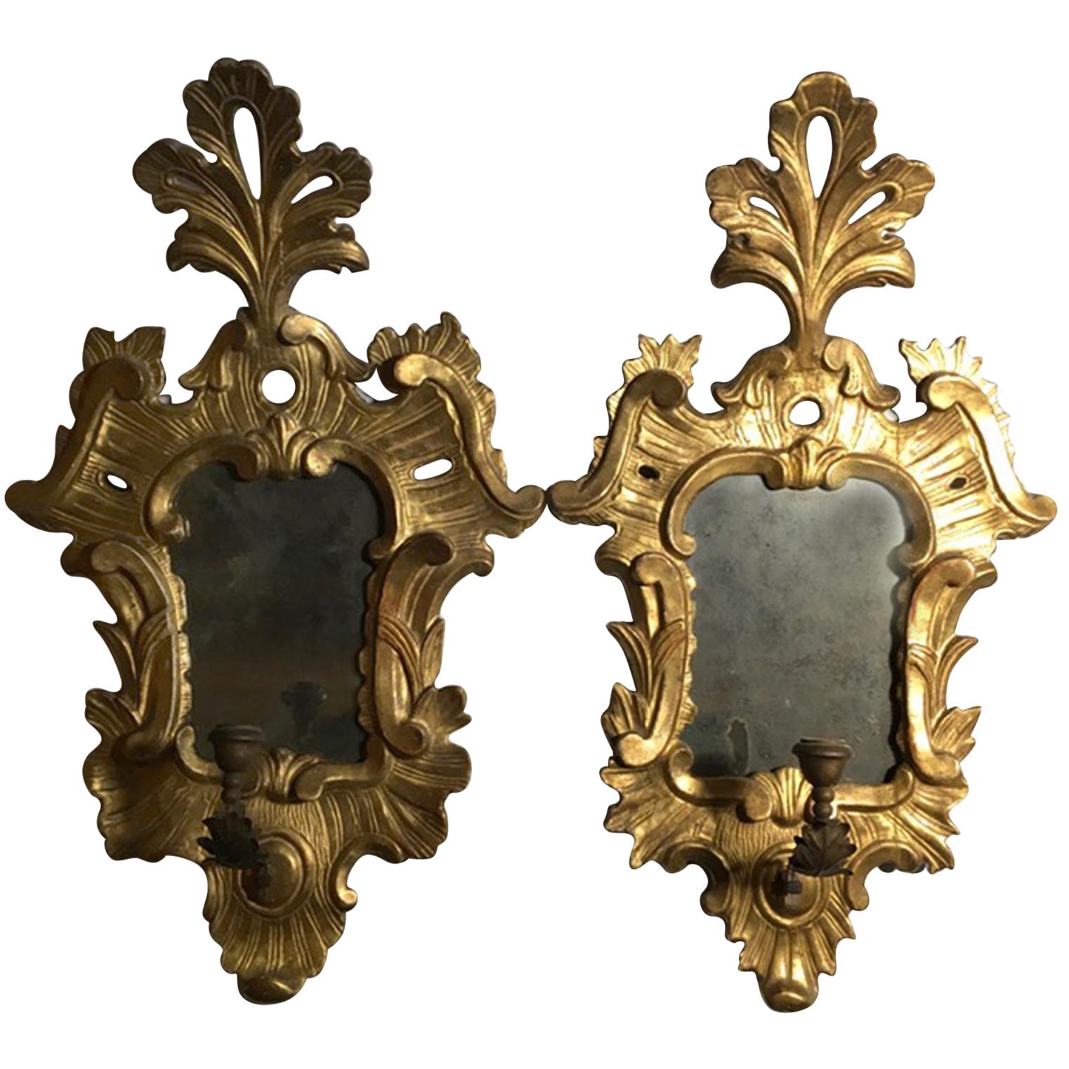 Italy 18th Century Pair of Sconces with Original Mercury Mirrors Louis XV Style
