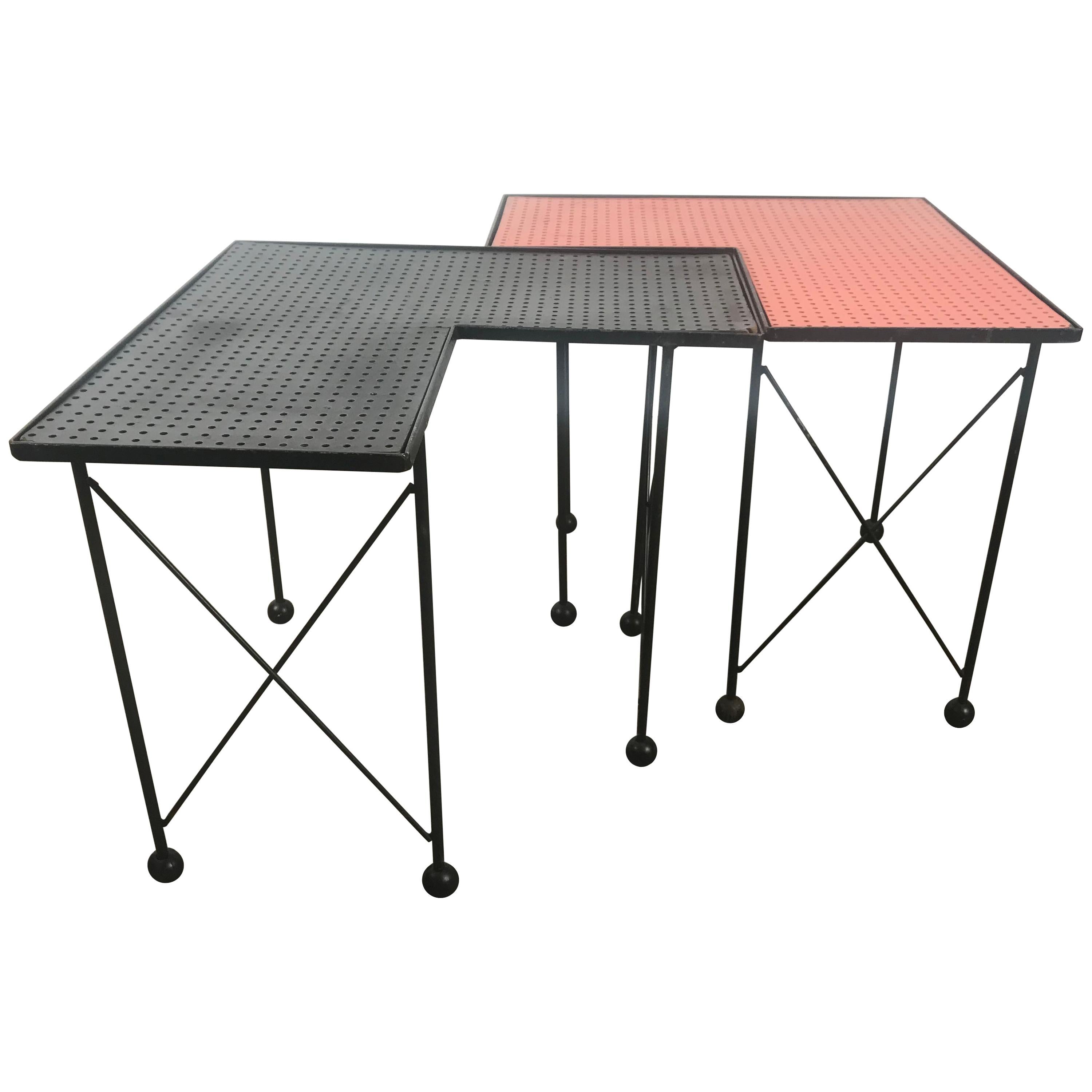 Unusual Puzzle Iron and Pegboard Tables Attributed to Frederick Weinberg For Sale