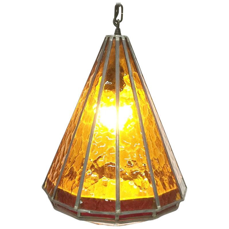 Orange Stained Glass Ceiling Lamp, 1930s