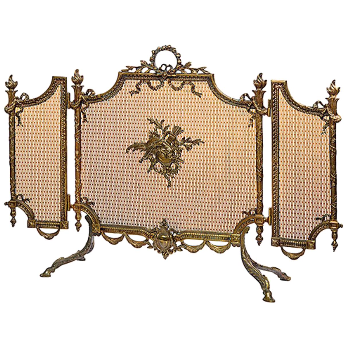 19th Century Continental Brass Folding Screen in the Manner of Louis XVI