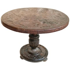 Round Spanish Colonial Leather Top Table with Pedestal Base