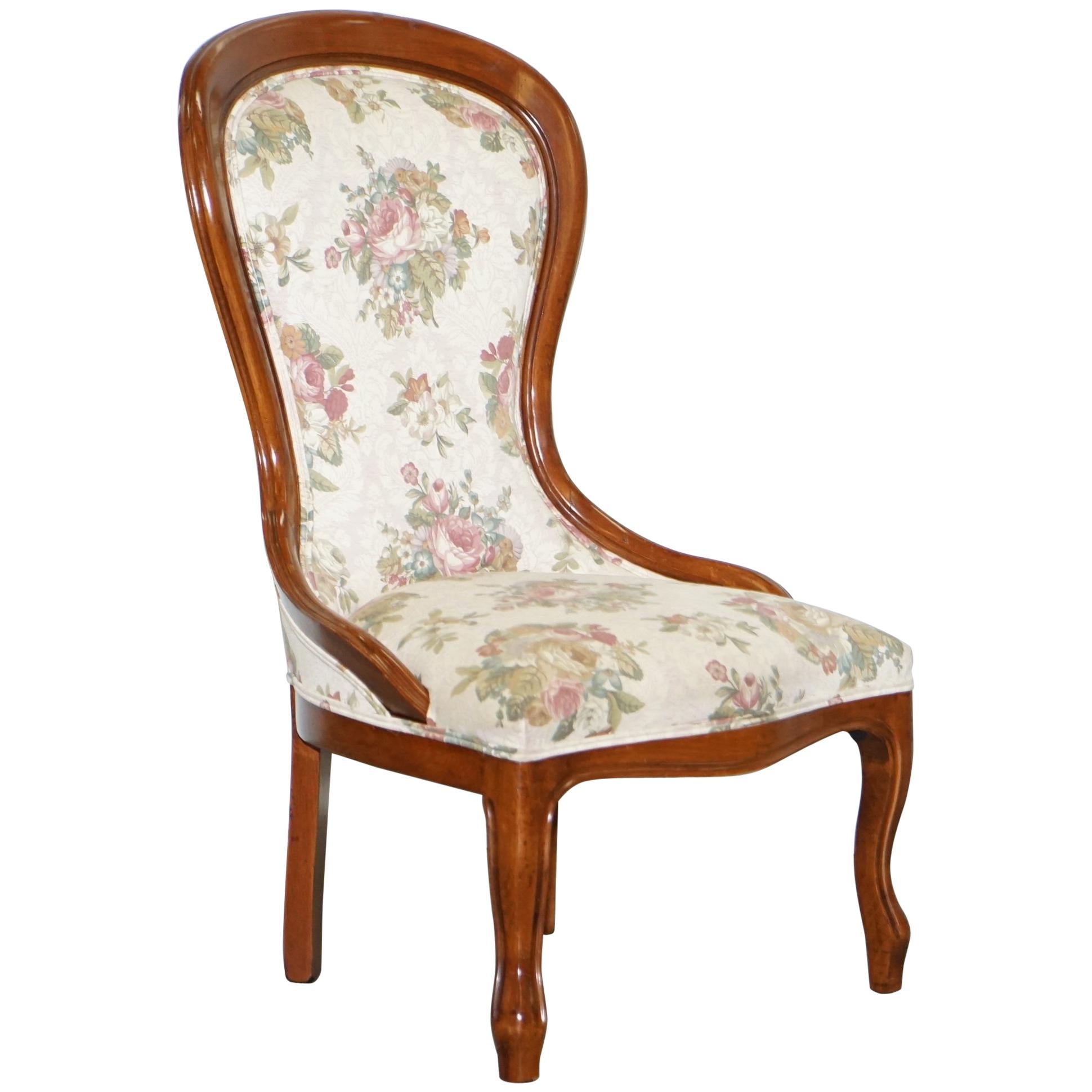 Lovely Victorian Walnut Framed with Floral Upholstery Nursing Chair or Armchair