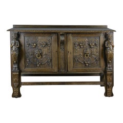 Large Carved Oak Cabinet, English Sideboard, Jacobean Revival Cupboard