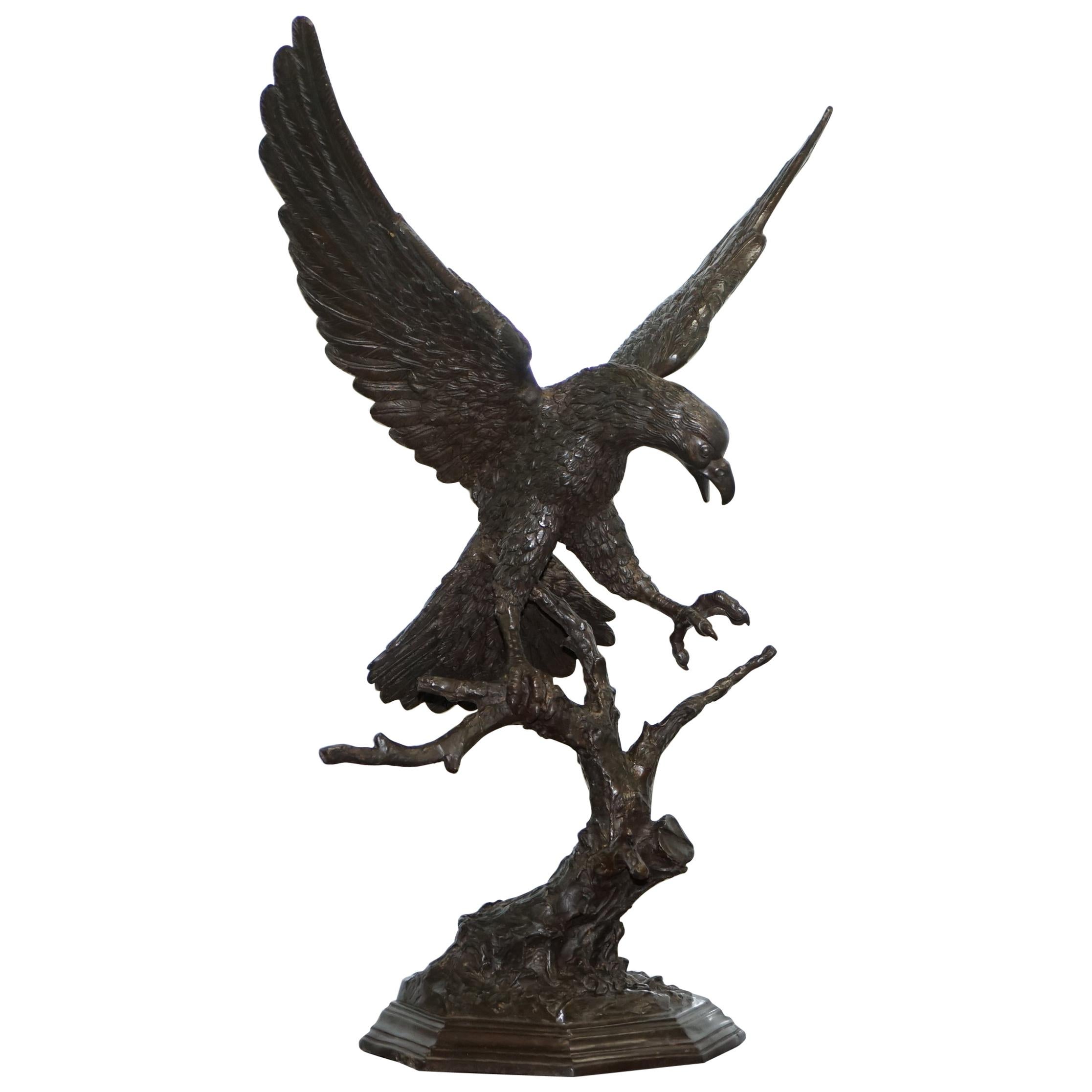 Jules Moigniez Solid Bronze 1860s Statue of Eagle France Made