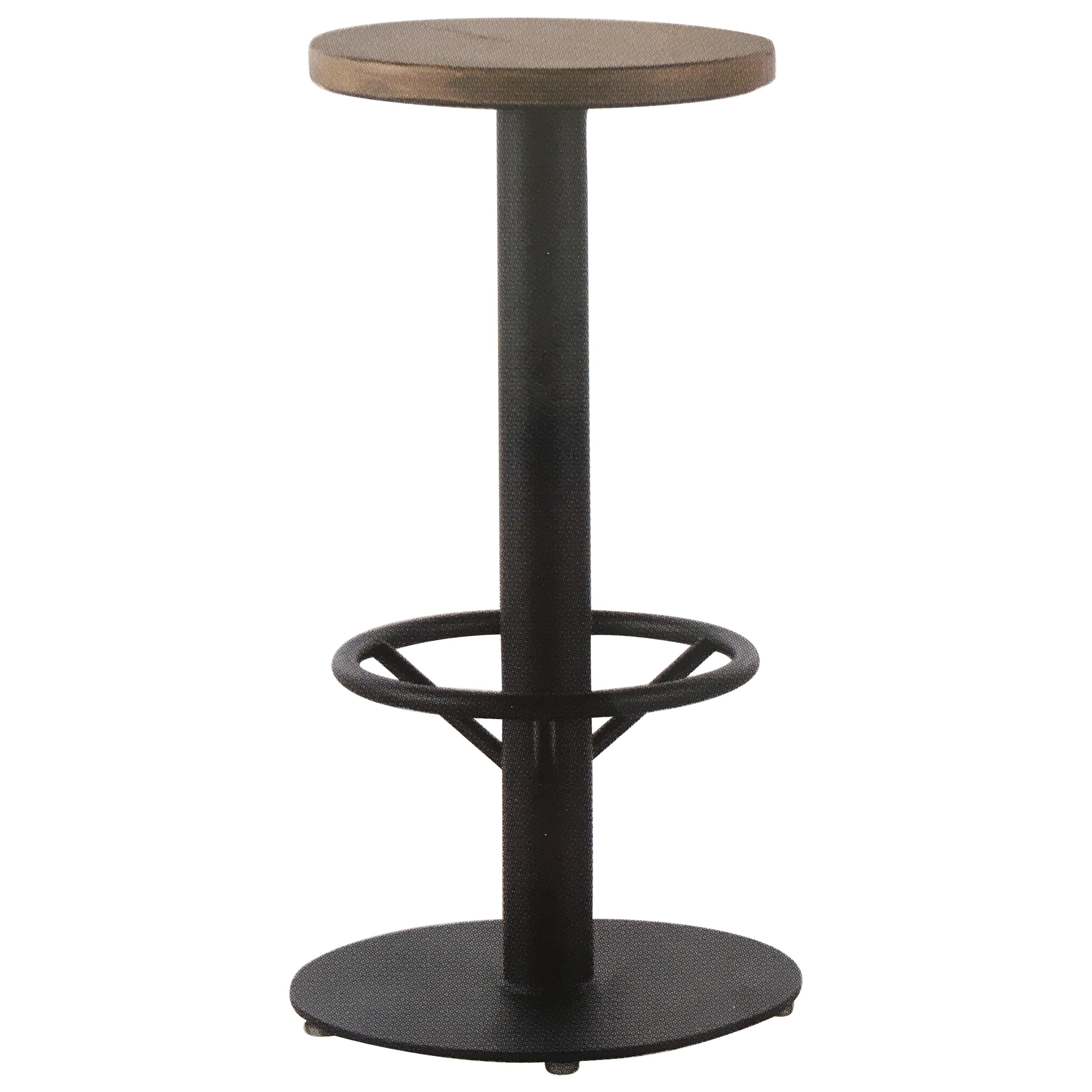 New Industrial Wrought Iron Shop Stool with Oak Seat For Sale