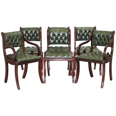6 Mahogany Beresford & Hicks England Dining Chairs Chesterfield Leather Hide