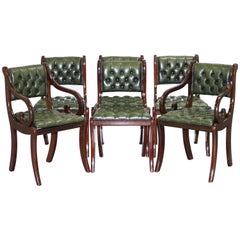 Used 6 Mahogany Beresford & Hicks England Dining Chairs Chesterfield Leather Hide