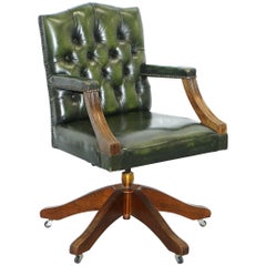 Vieux Bevan Funnell Directors Green Leather Chesterfield Captains Office Chair