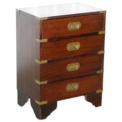 Lovely Side Table Sized Military Campaign Chest of Drawers Brown Leather Top