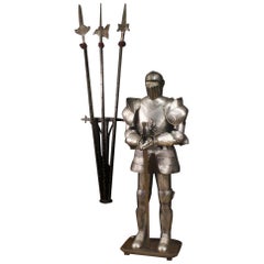 20th Century Metal Italian Armor with Sword and Three Halberds, 1950
