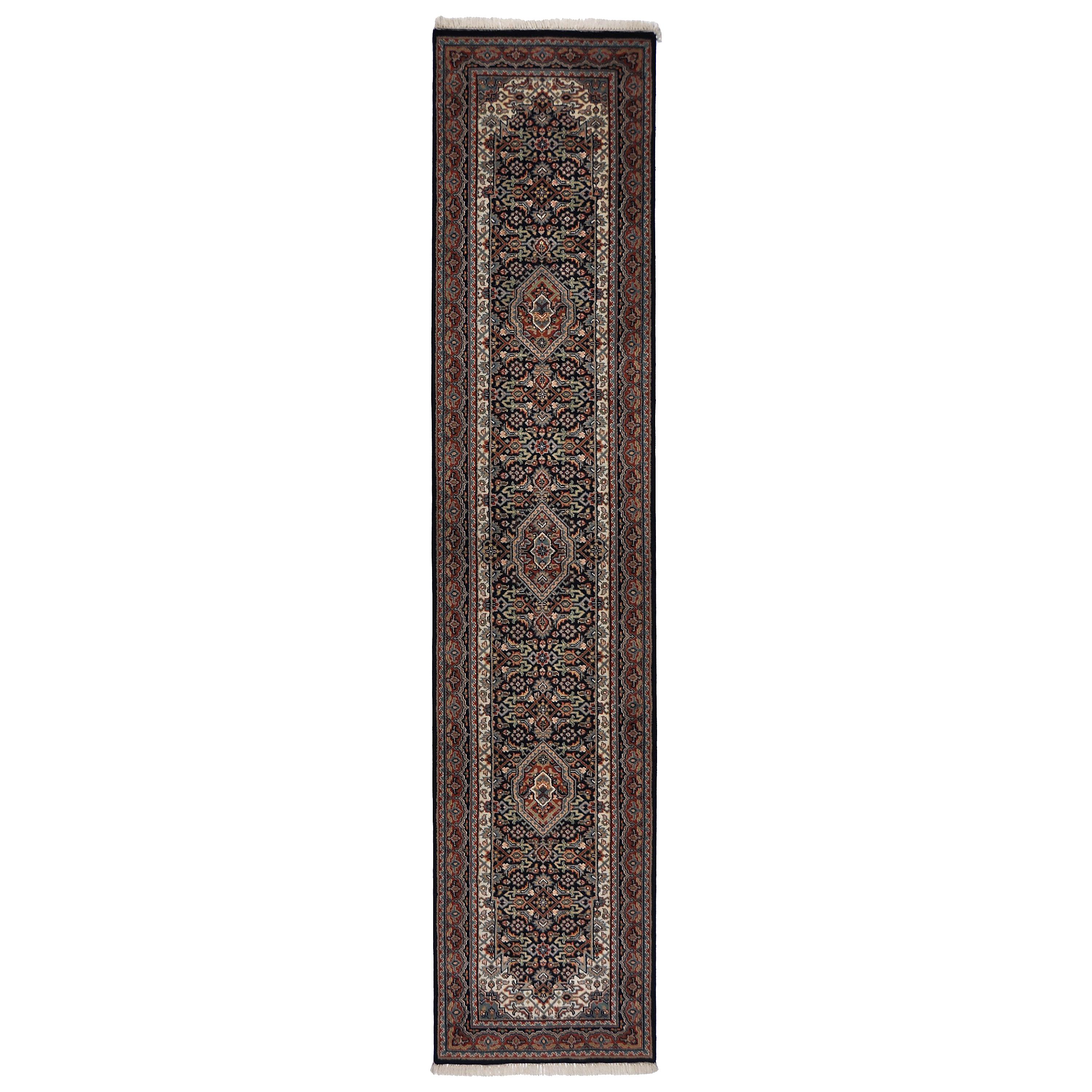 Hand Knotted Brown and Beige Wool Rug Runner Bidjr 5 For Sale