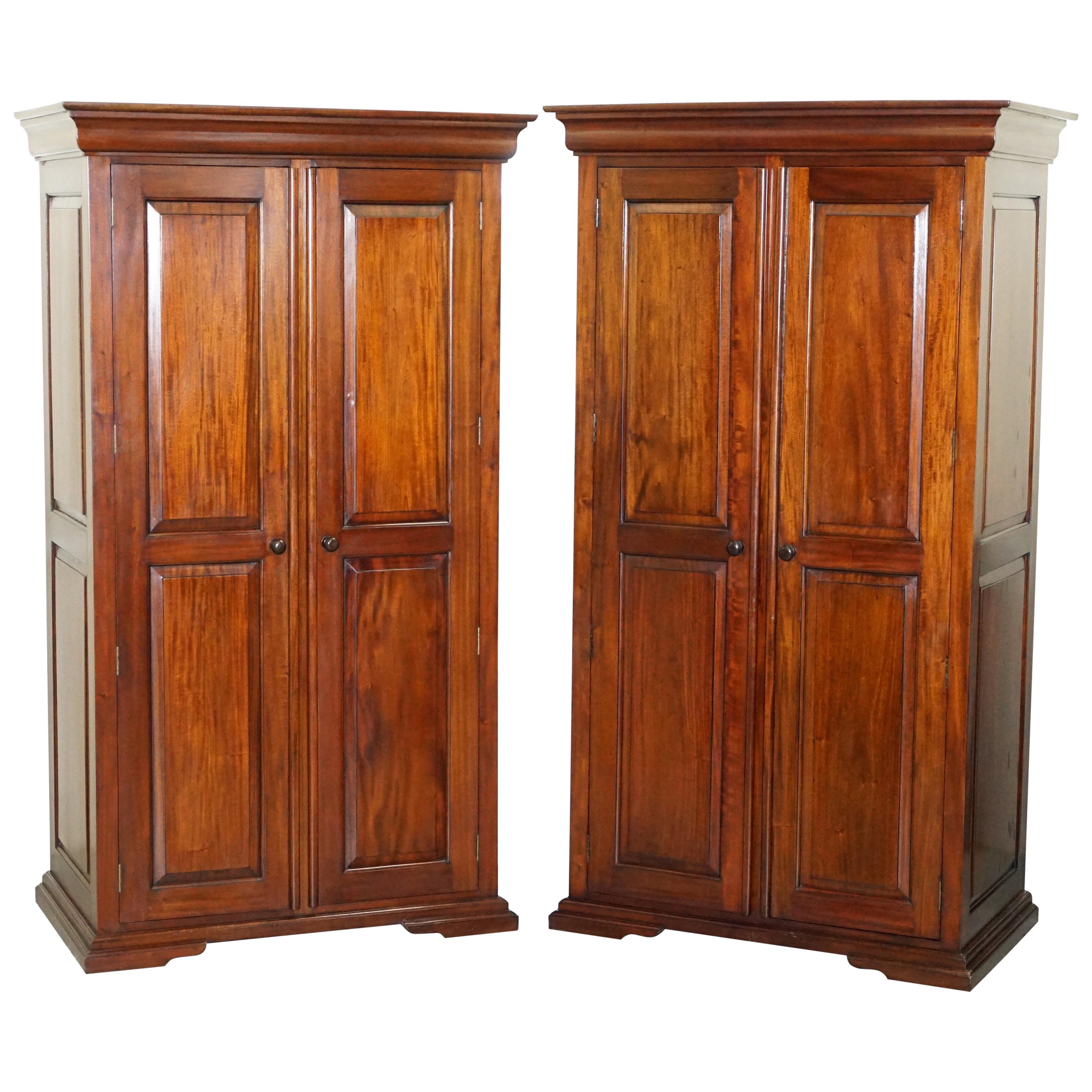His & Hers Pair of Solid Panelled Mahogany Wardrobes with Large Hanging Space
