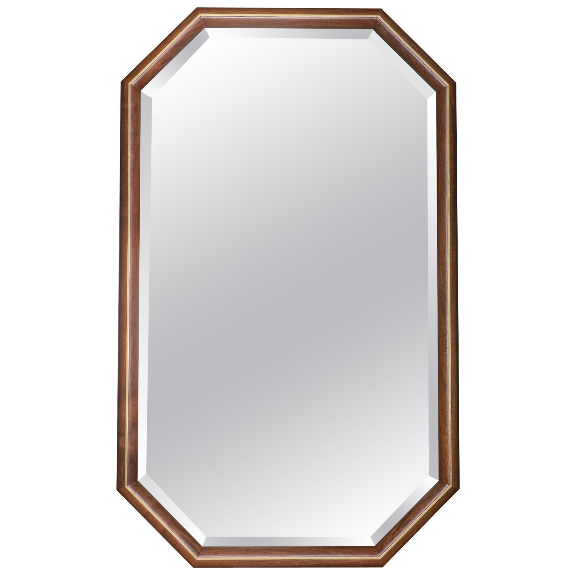 Walnut and Brass Inlay Elongated Octagon Framed Mirror im Angebot