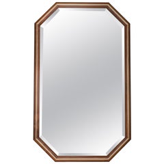 Walnut and Brass Inlay Elongated Octagon Framed Mirror