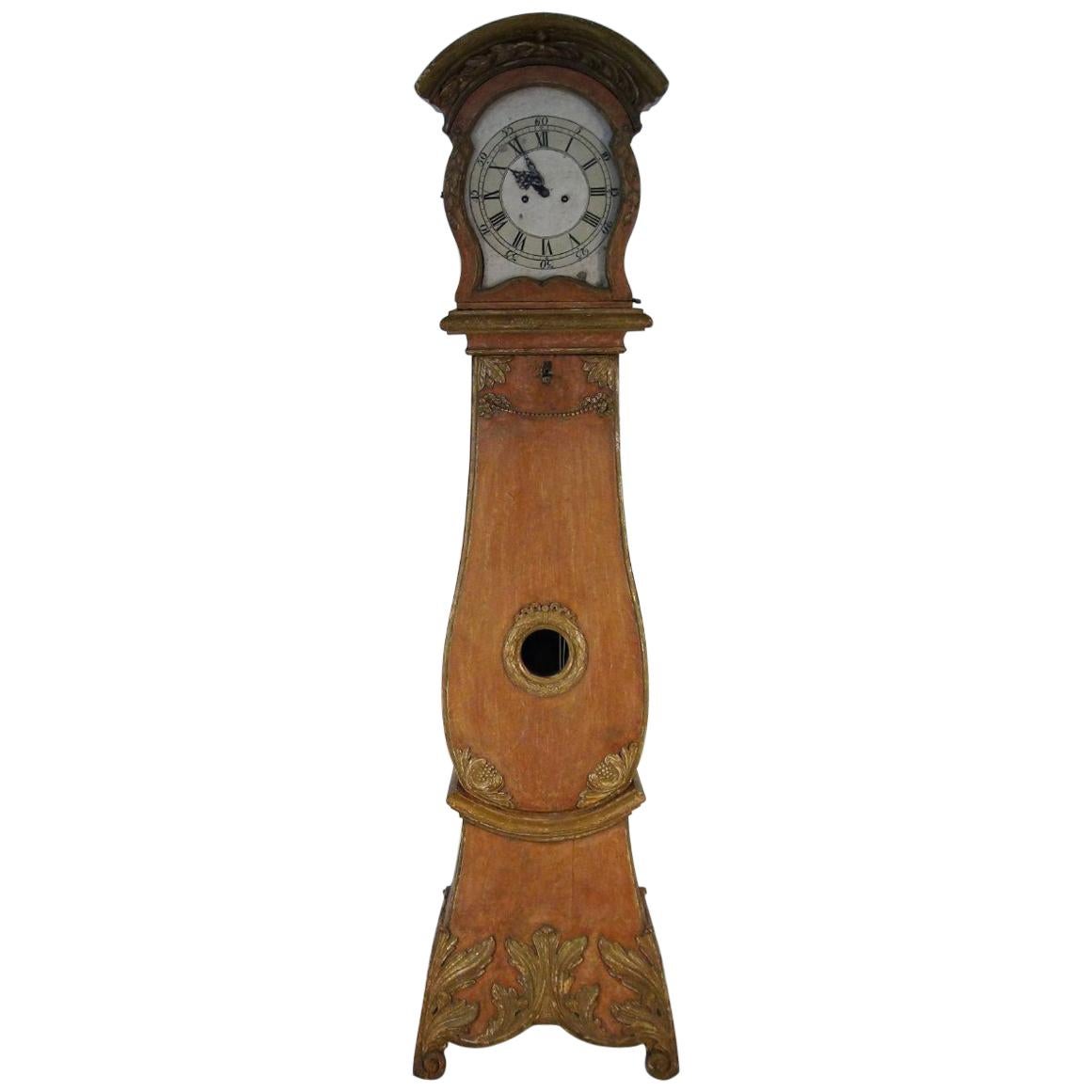 Richly Carved Grand Father Clock in Original Paint, circa 1760