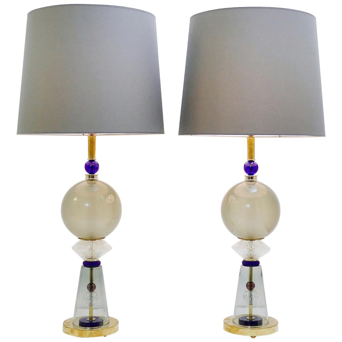 Pair of Italian Table Lamps in Murano Glass For Sale at 1stDibs