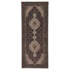 Hand Knotted Brown and Beige Wool Rug Runner Tabriz Nahi