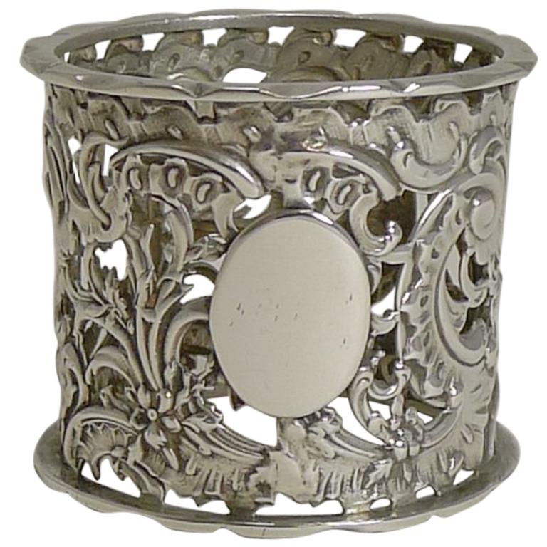 Heavy Antique English Sterling Silver Napkin Ring, 1895