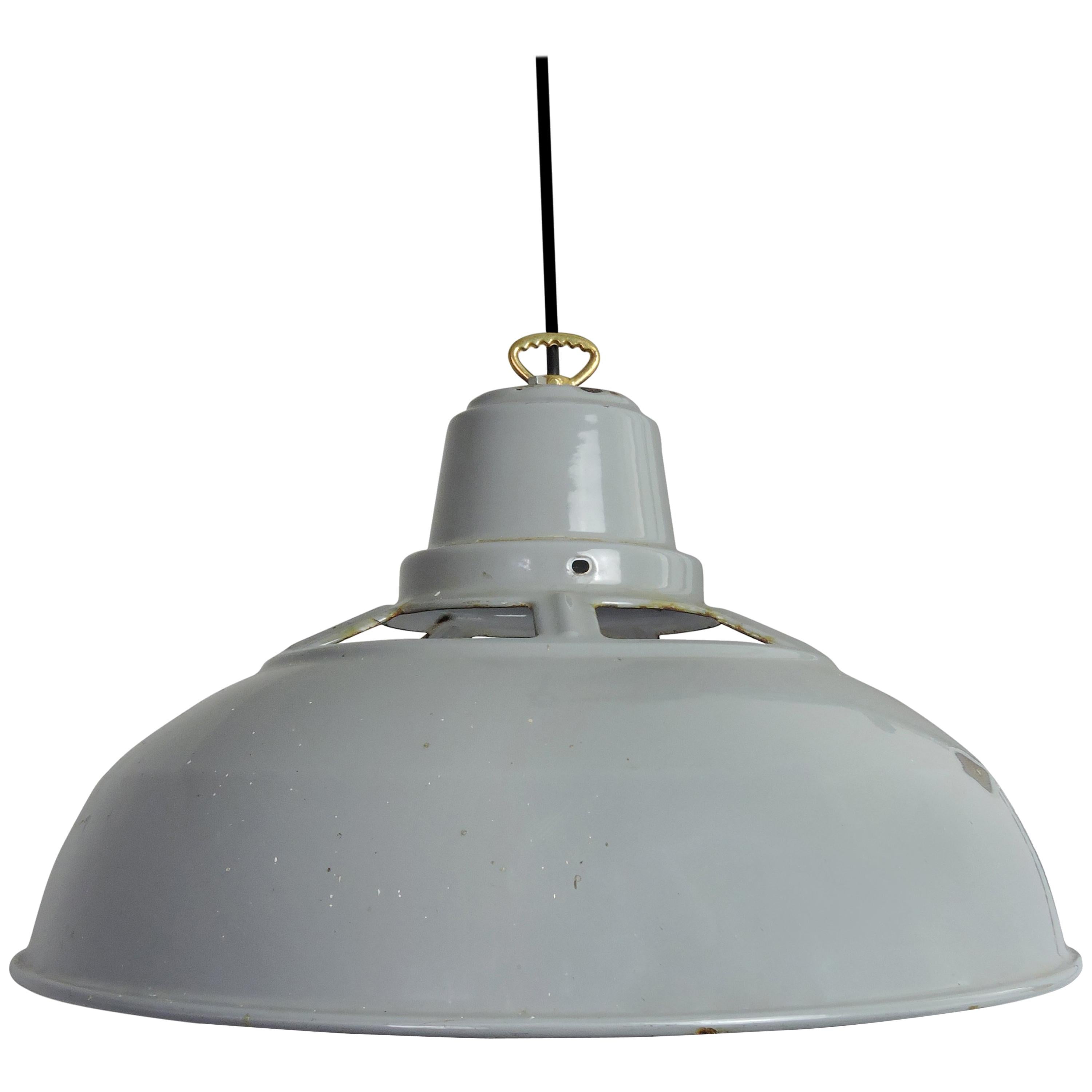 Vintage Industrial Grey Enamel Pendant Light, 1950s For Sale