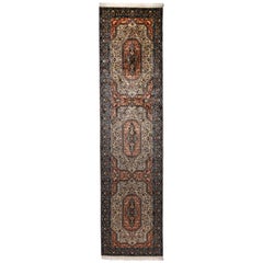 Hand Knotted Runner Rug Wool Brown Kashmir
