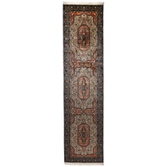 Hand Knotted Runner Rug Wool Brown Kashmir