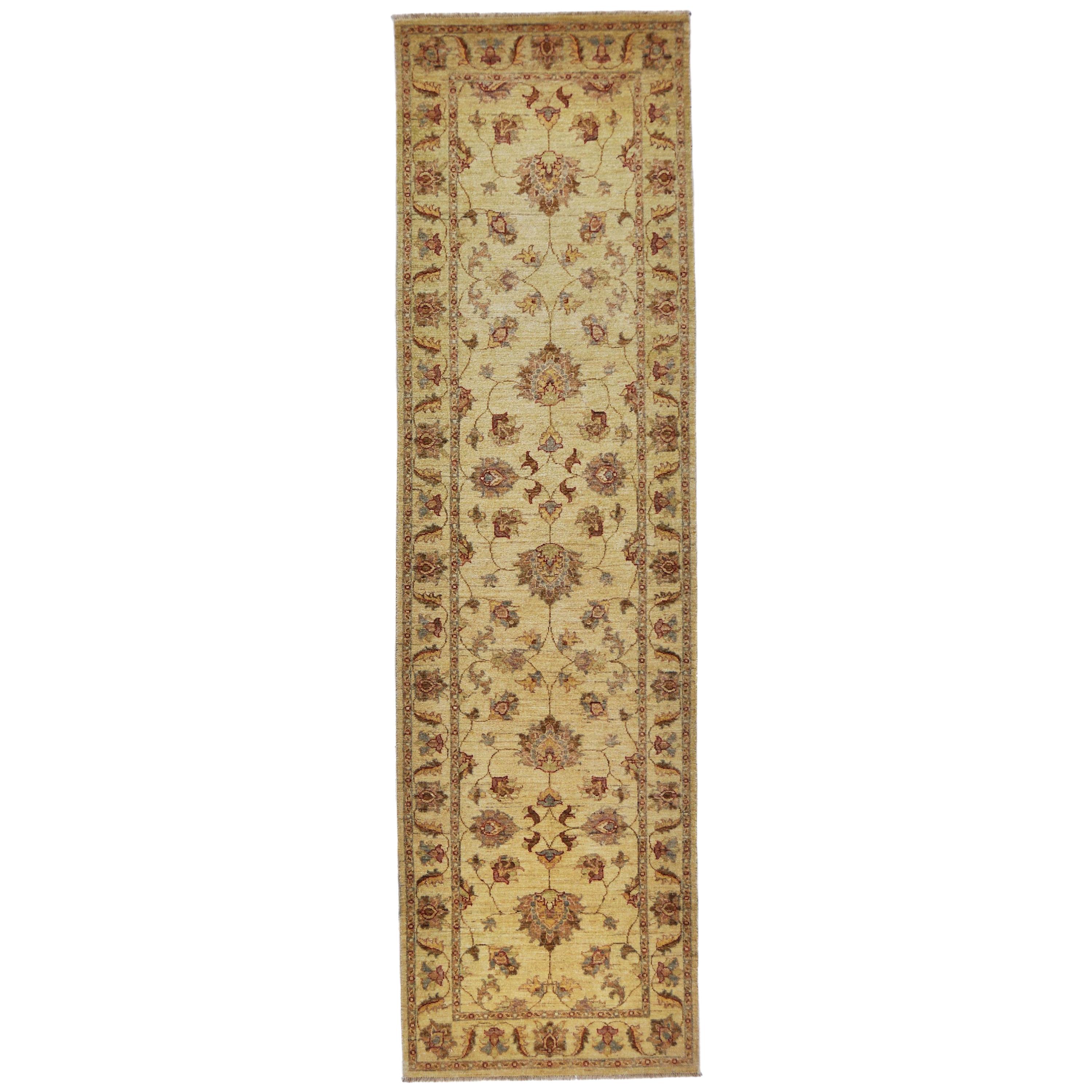 Hand Knotted Wool Rug Runner Farahan Beige and Red For Sale