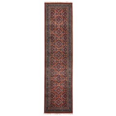 Vintage Hand Knotted Red and Beige Wool Rug Runner Herati