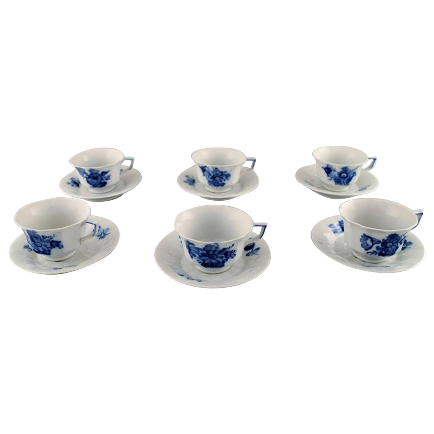 Royal Copenhagen Blue Flower Angular Set of 6 Coffee Cups and Saucers No. 8608