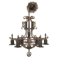 Lustre en laiton antique de style Arts & Craft