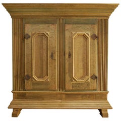 Antique 18th Century Baroque German Cleaned Oak Wood Wardrobe Cabinet