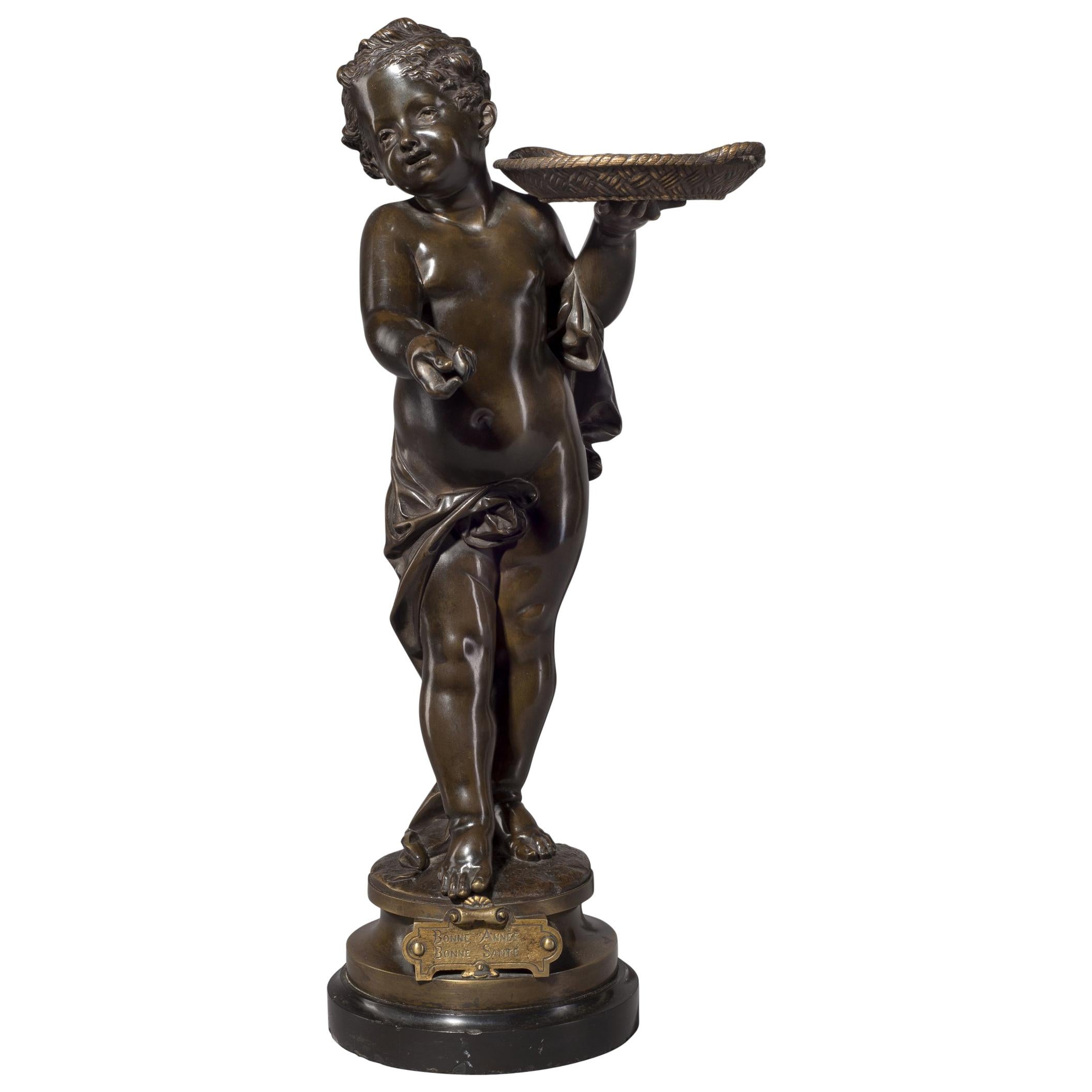 „Bonne Année, Bonne Santé“, eine Bronzefigur von Adolphe Maubach, um 1900