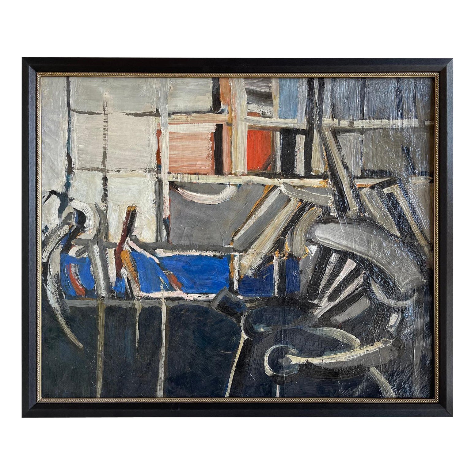 Intérieur abstrait bleu foncé du 20ème siècle, peinture française de Daniel Clesse en vente