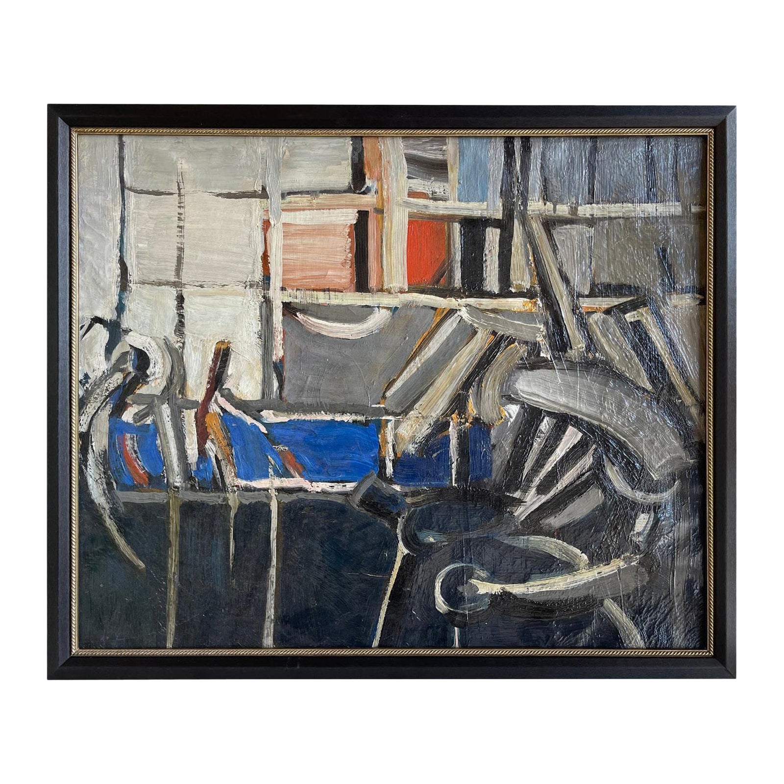 20th Century Dark-Blue Abstract Interior, French Painting by Daniel Clesse