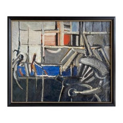 20th Century Dark-Blue Abstract Interior, French Painting by Daniel Clesse