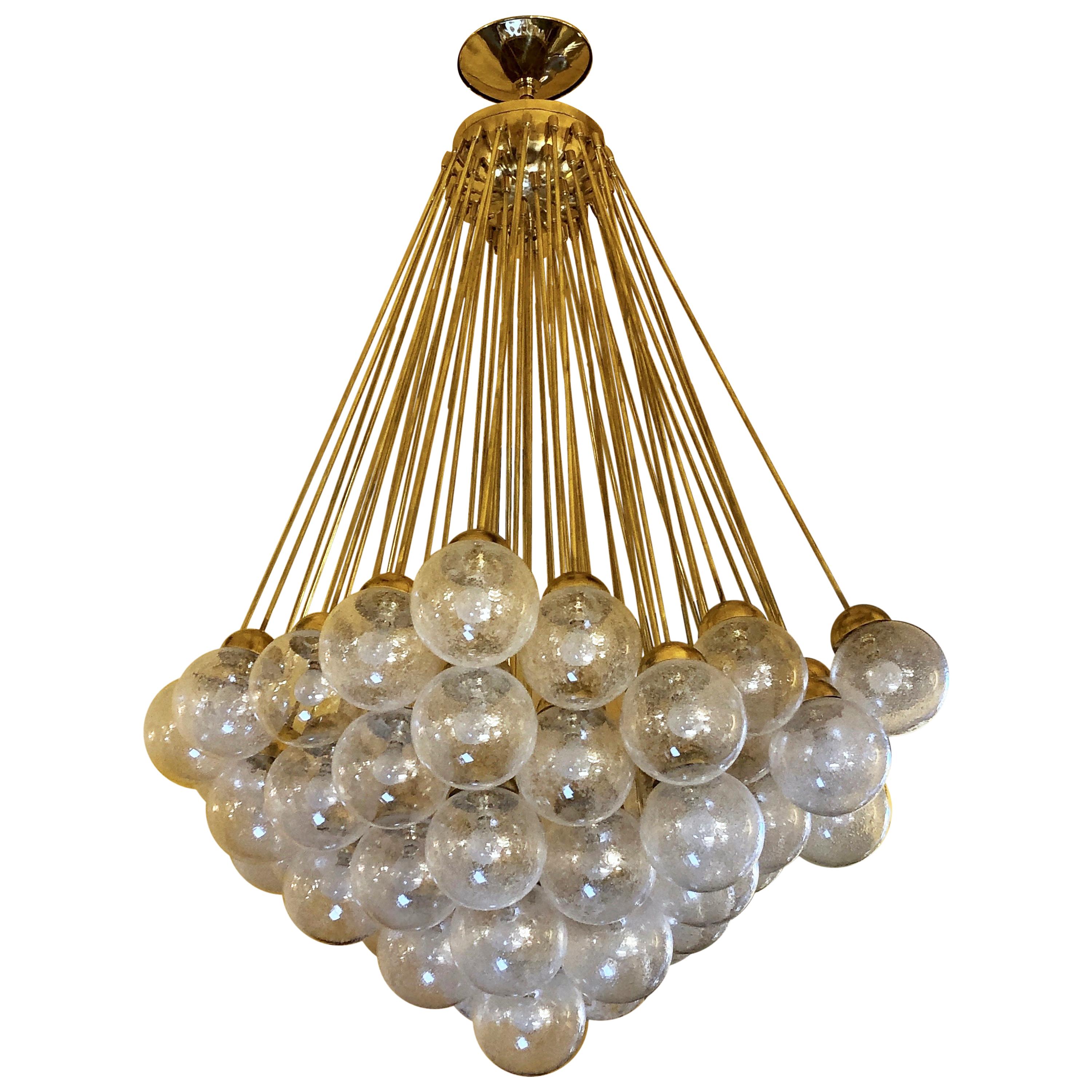 1970s Brass Chandelier with Transparent Pulegoso Murano Glass Diffusers, Venini