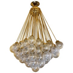 1970s Brass Chandelier with Transparent Pulegoso Murano Glass Diffusers, Venini