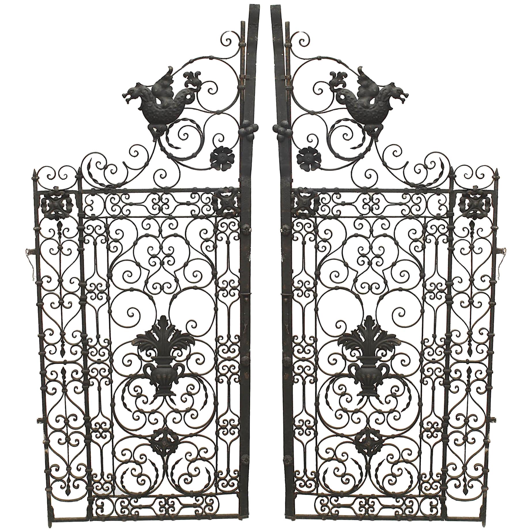 Pair of Italian Renaissance Style Black Iron Gates For Sale