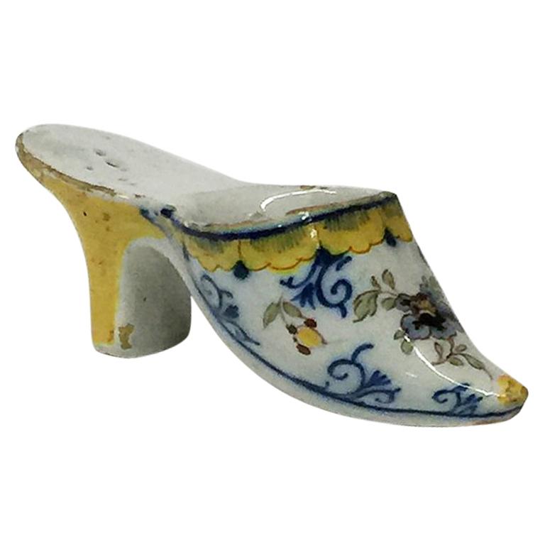 18th Century Polychrome Earthenware Shoe Slippery, Makkum, the Netherlands For Sale