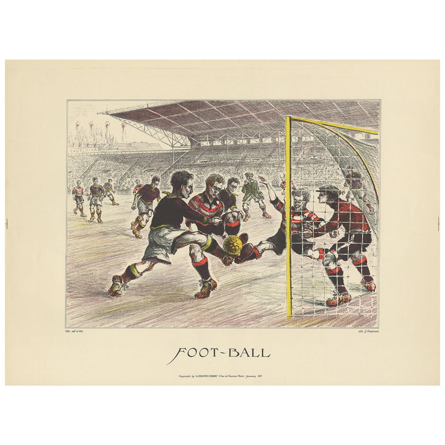 Antique Poster of a Soccer Match by Dorfinant, circa 1930