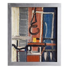 Pittura astratta francese blu-rossa del XX secolo di Daniel Clesse