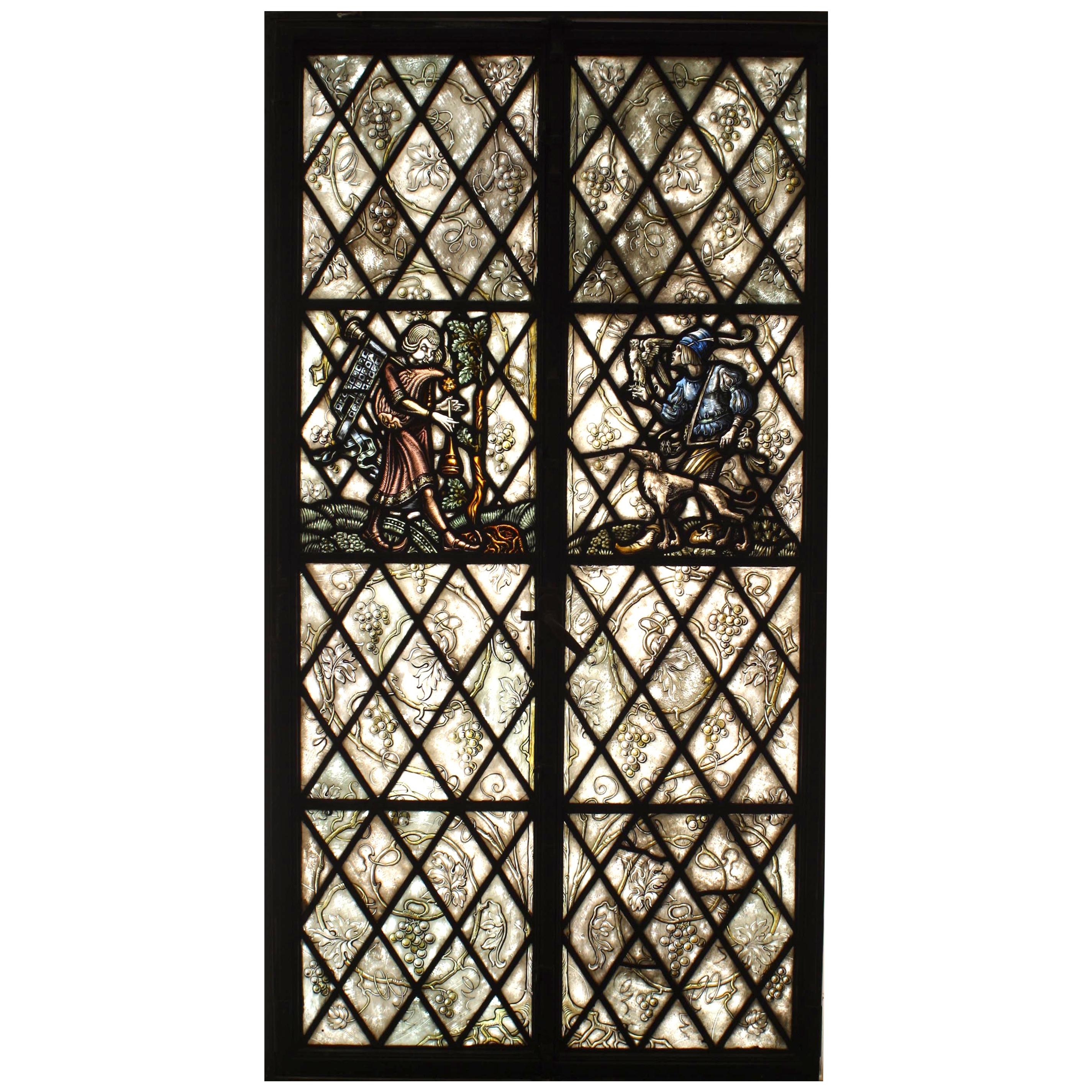 Pair of English Renaissance Style Painted Glass Windows