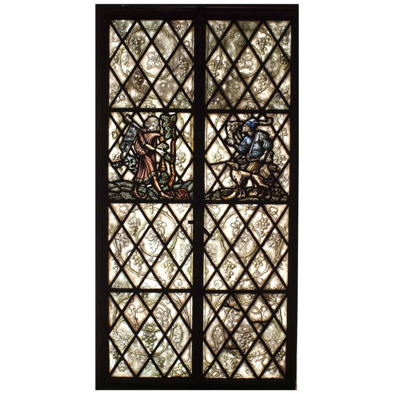 Blue Colored Window Renaissance Pair of English Renaissance Style Painted Glass Windows at 1stDibs