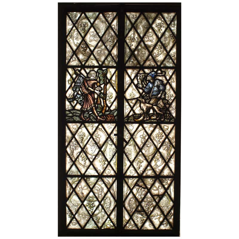 Pair of English Renaissance Style Painted Glass Windows at 1stDibs