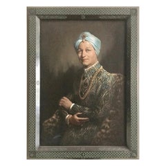 Large Portrait of a European Gentleman Wearing Traditional Indian Raj Clothing