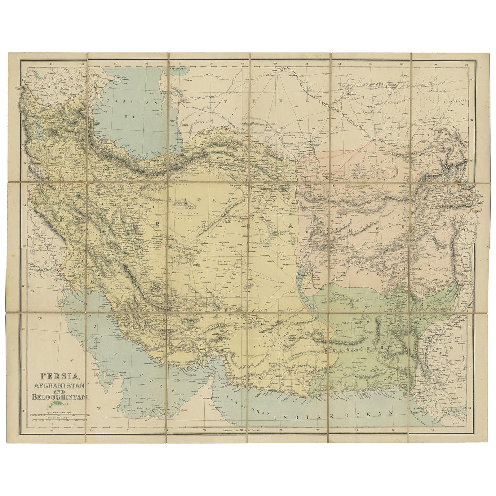 Antique Map of West Asia, circa 1900 For Sale